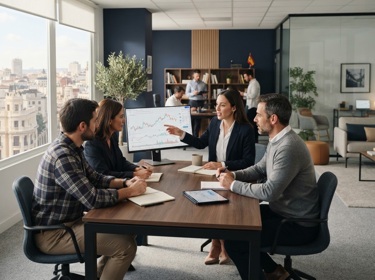 Equipo de TradeNavix 3.9 revisando la metodología de análisis de datos e inteligencia artificial